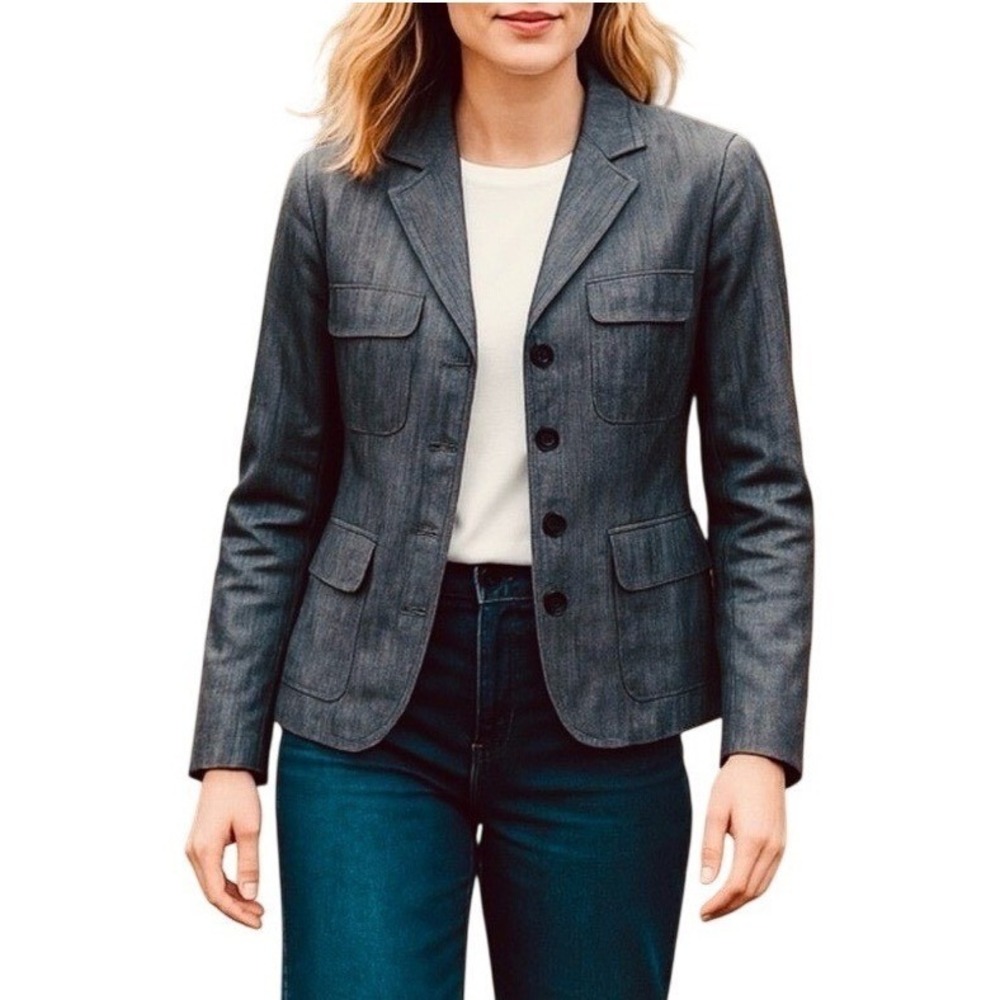 Anne Klein New York Navy Blue Button-Down Blazer